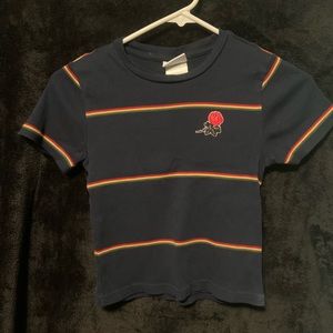 Navy blue striped top with flower